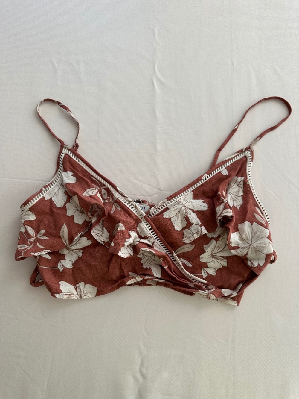 TOBI Rust Floral Ruffle Wrap Crop Top